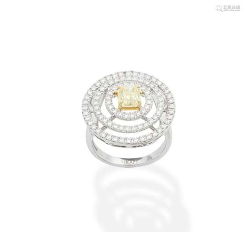 A fancy-coloured diamond and diamond ring, by Graff