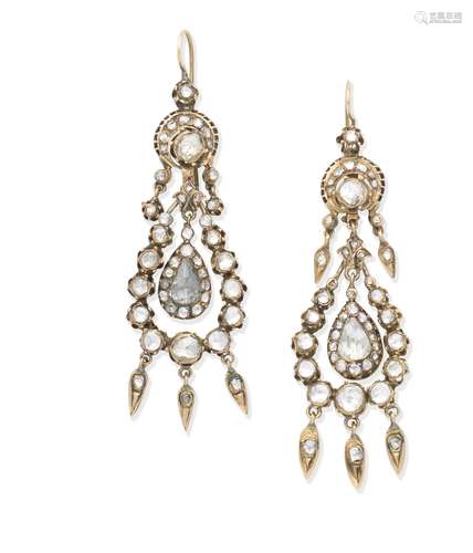 A pair of diamond pendent earrings