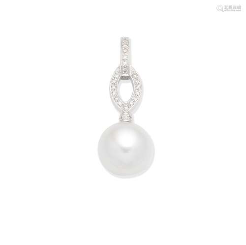 A cultured pearl and diamond pendant