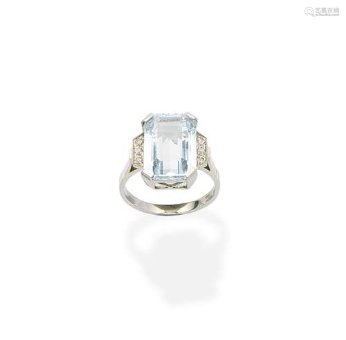 An aquamarine and diamond ring