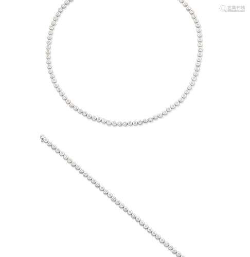 A diamond necklace and bracelet suite (2)