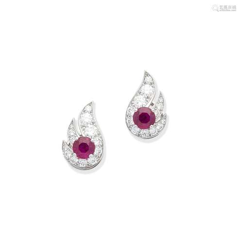 A pair of ruby and diamond flame earrings, by Graff