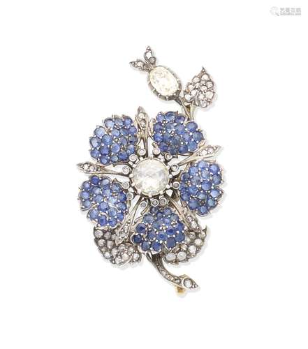 A sapphire, diamond and gem-set flower brooch