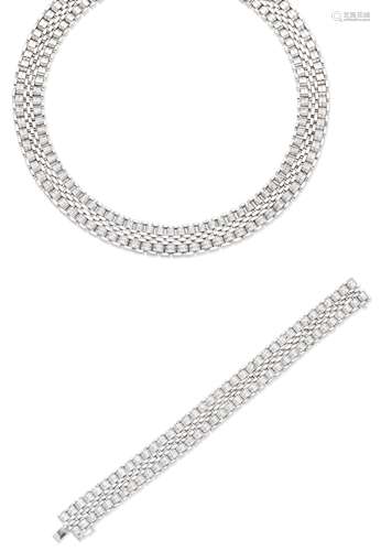 A diamond necklace and bracelet suite (2)