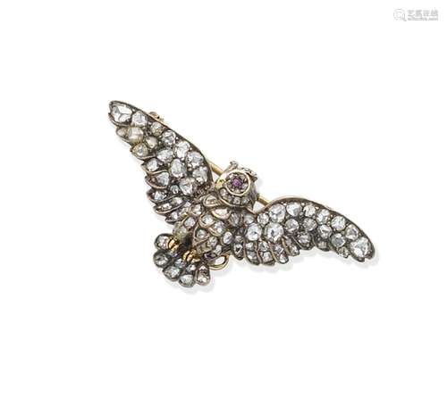 A ruby and diamond brooch,