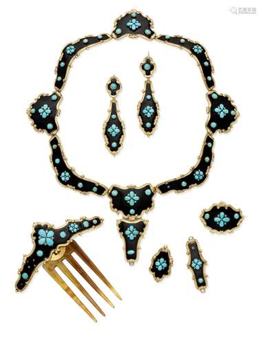 A gold, enamel, turquoise and diamond demi-parure, circa 1835 (7)