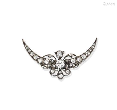 A diamond crescent brooch, circa 1900