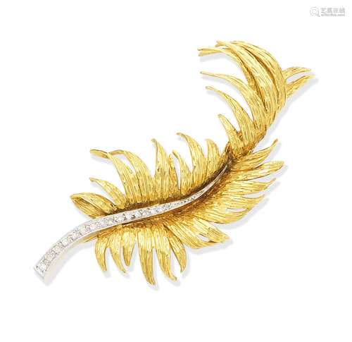 A diamond leaf brooch, by De Maurier,