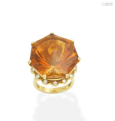 A citrine and diamond dress ring, by Geoffrey Rowlandson,