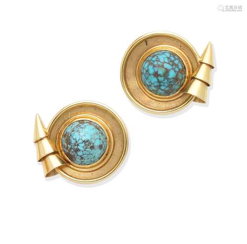 A pair of turquoise earclips