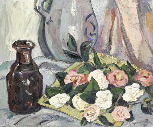 Irma Stern (South African, 1894-1966) Still life of roses and earthenware