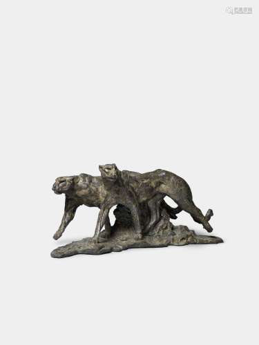 Dylan Lewis (South African, born 1964) S395 Stalking Cheetah Pair I Maquette 34 x 77 x 22cm (13 3...