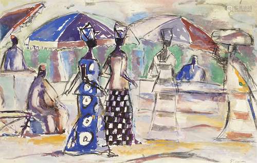 Gerard Sekoto (South African, 1913-1993) Senegalese street scene