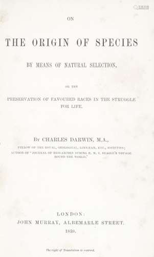 DARWIN (CHARLES) The Origin of Species by Means of Natural Selection, or the Preservation of Favo...