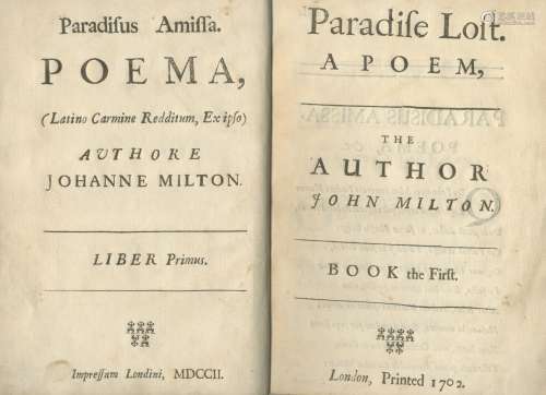 MILTON (JOHN) Paradisus amissa. Poema... Liber Primus [Paradise Lost. A Poem... Book the First], ...