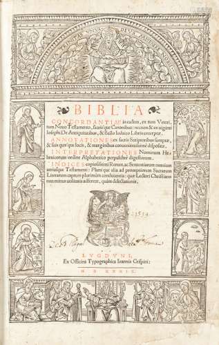 BIBLE, IN LATIN Biblia. Concordantiæ in eadem... Interpretationes nominum Hebraicorum, Lyon, Joha...