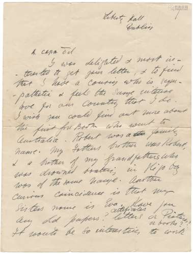 IRELAND – COUNTESS MARKIEVICZ Autograph letter signed ('your affectionate unknown cousin Constan...