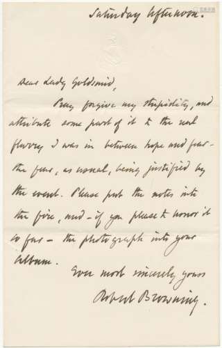 ART, LITERATURE AND PHILANTHROPY Series of autograph letters to Lady Louisa Goldsmid, the philant...