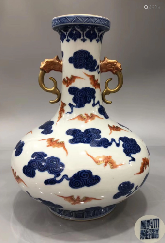 An Under Glaze Blue and Iron Red Vase