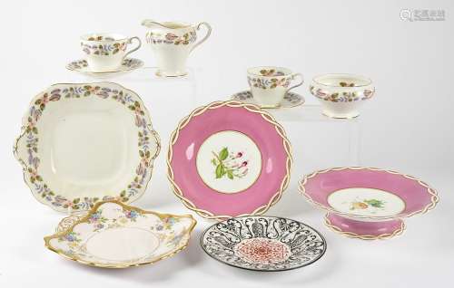 An Aynsley 'April Rose' pattern eight-setting tea service, comprising tea cups, saucers and tea