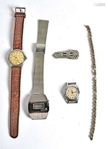 Three 20th Century wrist watches, including a Marvin stainless steel electronic watch, a lady's