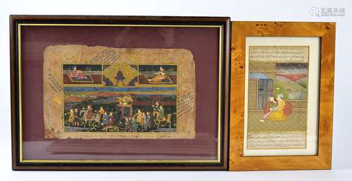 A group of Indian Moghul school works on paper, possibly old manuscripts taken from a book, all