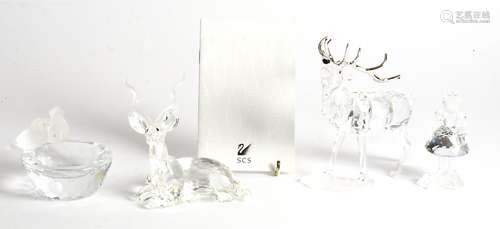 Swarovski crystal Kudo annual edition 1994 with certificate, together with a stag with metallic