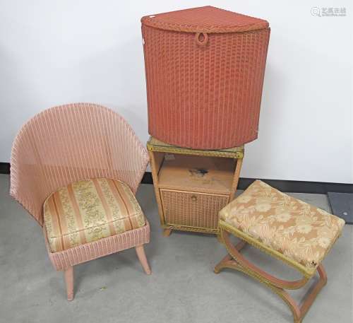 A Lloyd Loom bedside cabinet, together with a Lloyd Loom Lusty Range armchair and two other items of
