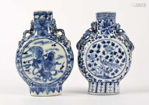 A companion pair of Chinese porcelain moonflasks, of baoyueping form, each with blue and white