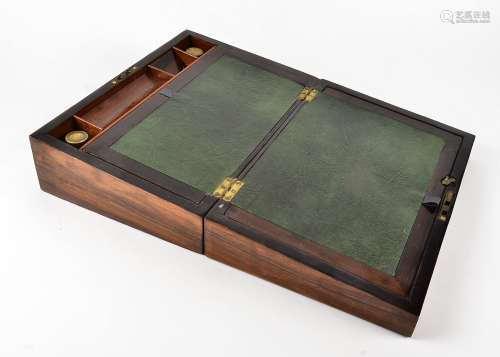 A Victorian rosewood writing slope, with mother of pearl inlays, fitted interior containing two