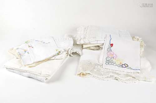 A selection of 19th & 20th Century lace and linen, machine made with sections of crochet and