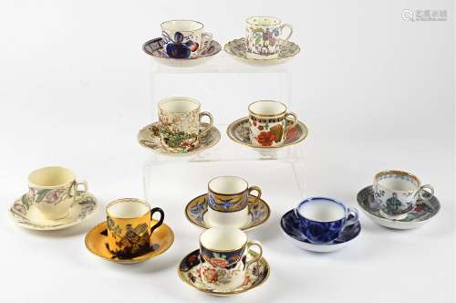 Ten British and Continental cups and saucers, including Shelley, Worcester, and Susie Cooper, with