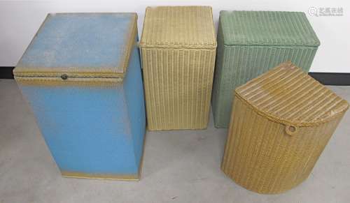 A Lloyd Loom laundry basket, with three examples of similar style (4)