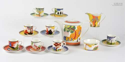 A modern limited edition Clarice Cliff Coffee set, Windbells', no.00133/2,999 by Wedgwood, with