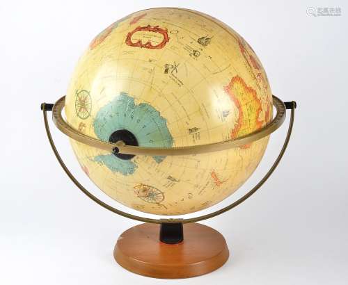 A last quarter 20th Century globe, height 48cm, together with a wicker basket and twin handled