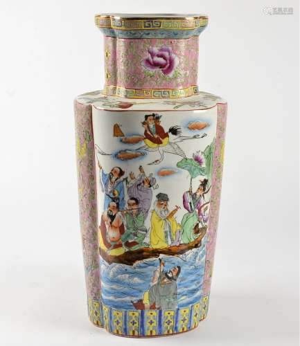 A 20th Century Chinese polychrome enamel vase of substantial proportions, decorated with elders