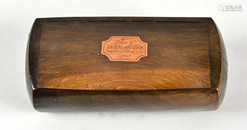 Of RMS Royal George interest, an early Victorian hardwood snuff box bearing a copper plaque