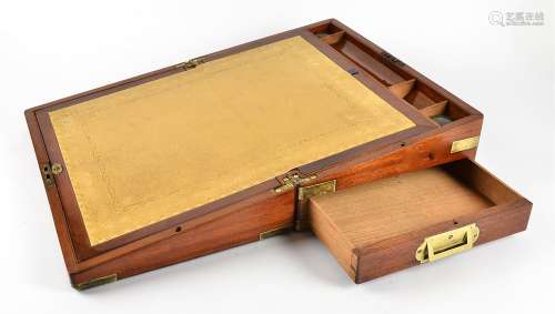 A Victorian mahogany writing slope with brass mountings, a fitted interior containing two lidded