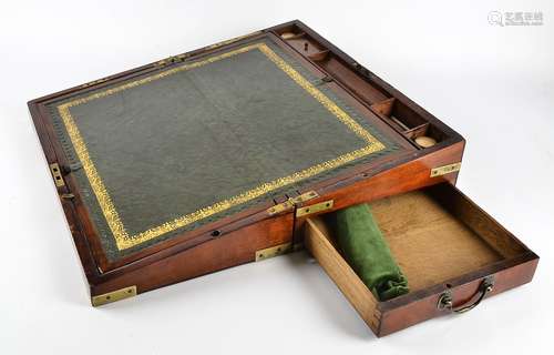 A Victorian mahogany writing slope with brass mountings, a fitted interior containing two lidded