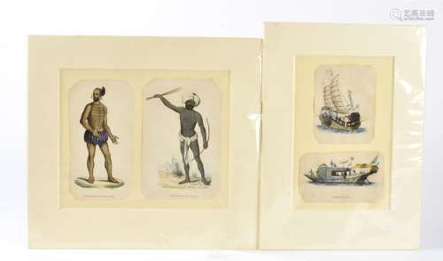 Twenty-five Orientalist mounted antique prints of world civilisations of Asian and tribal