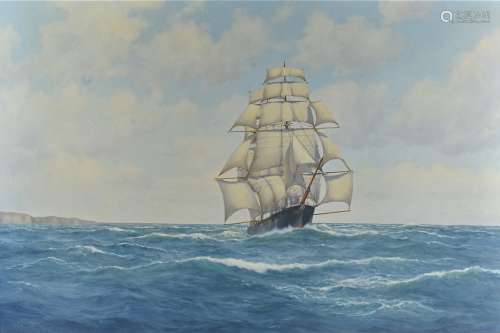 William J Popham Late 19th-Early 20th Century oil on canvas, a ship on the high seas, signed (