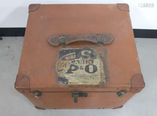 A 1930s John Pound & Co travelling trunk, with interior label 'vulcanized fibre' and two exterior