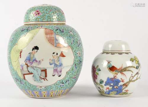 A Chinese ginger jar with Guangxu reign mark (1875-1908), with overglaze enamel decoration of mother