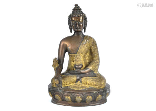 A metalwork statue of Buddha, seated in the lotus position, height 30cm