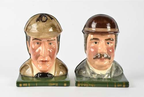 Royal Doulton figural bookends, D7038, D7039, Sherlock Holmes and Doctor Watson, height 20cm (2)