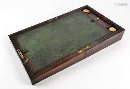 A Victorian rosewood writing slope, with mother of pearl inlays, fitted interior containing glass
