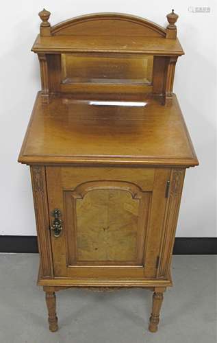 Late 19th Century walnut pot cupboard, with bevelled mirror, galleried back, single panelled door,