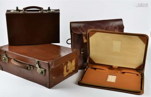 Four mid 20th Century briefcases and satchels, a 1950s tan leather Keystone satchel fitted with