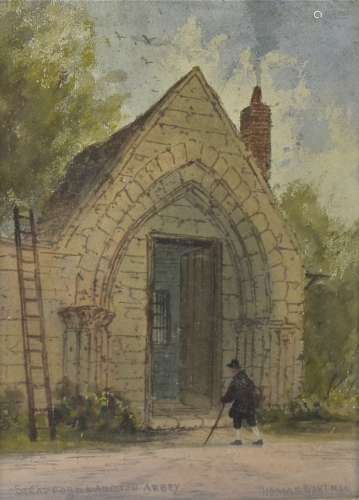 Thomas Wakeman (1812 – 1878) watercolour on paper, a figure approaching a gatehouse, titled '