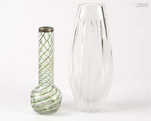 An Edwardian silver collared glass vase, height 18cm, together with a modern Royal Doulton crystal